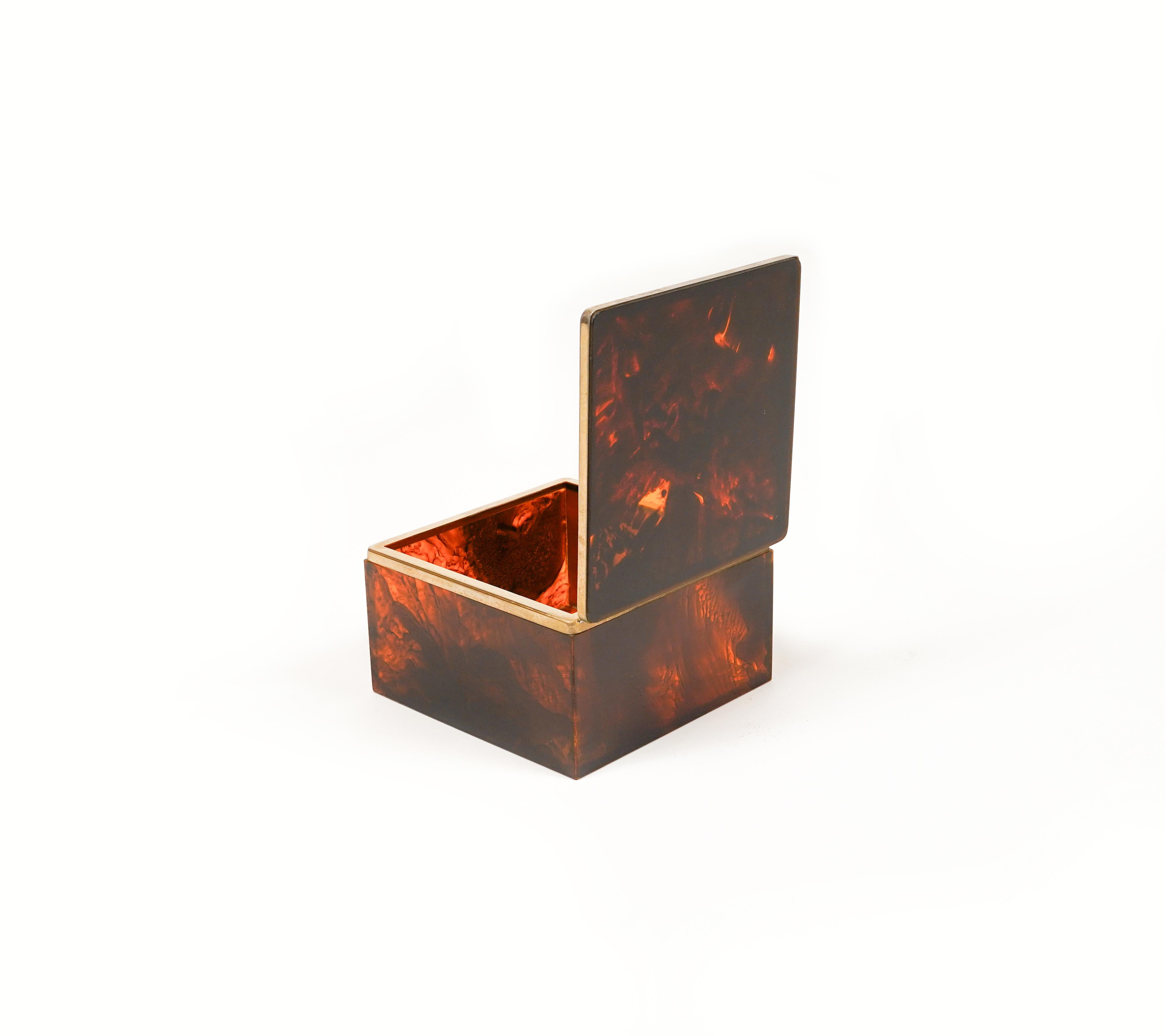 Squared Box in Faux Tortoiseshell Lucite Christian Dior Style, Italy 1970s For Sale 4