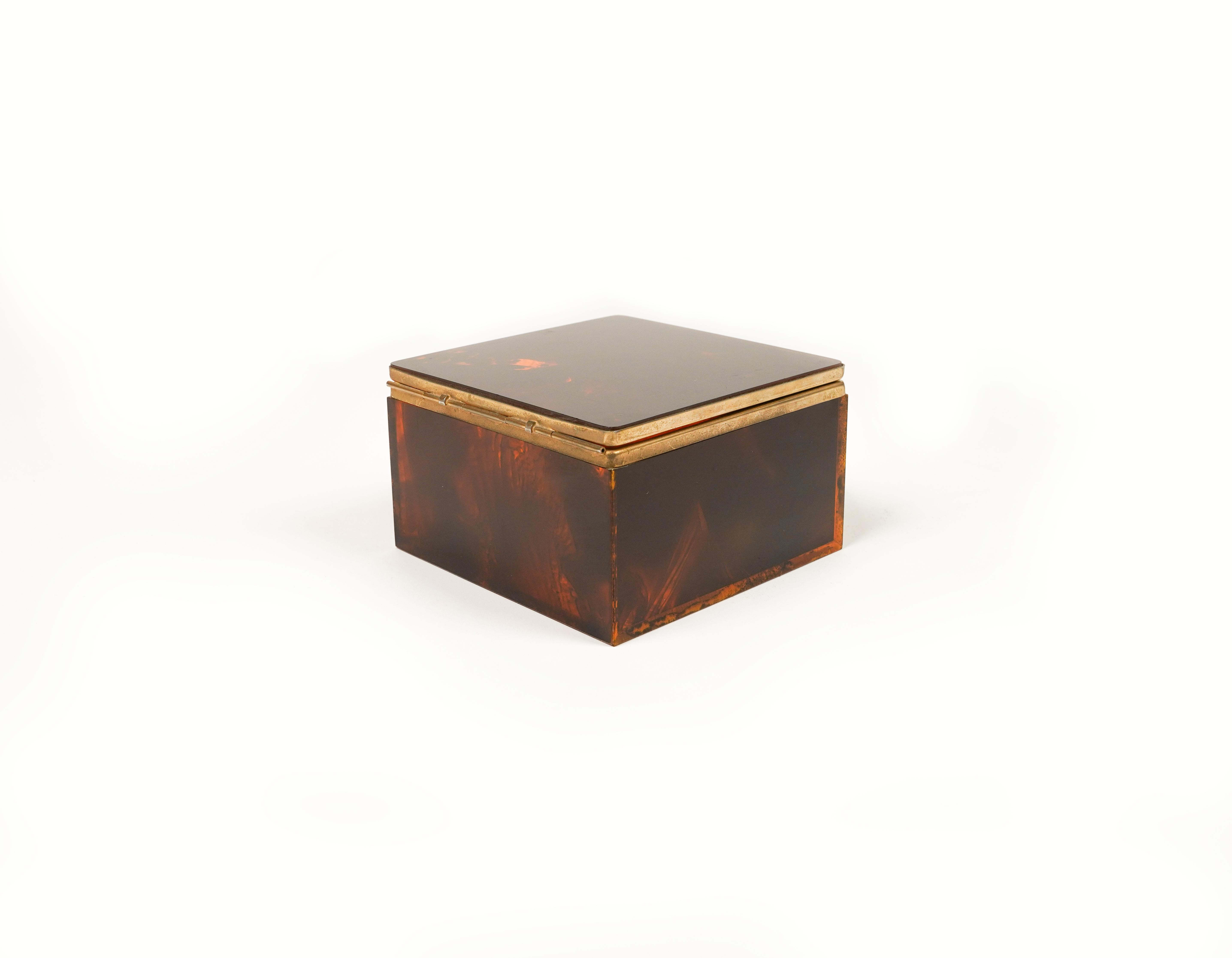 Squared Box in Faux Tortoiseshell Lucite Christian Dior Style, Italy 1970s For Sale 6