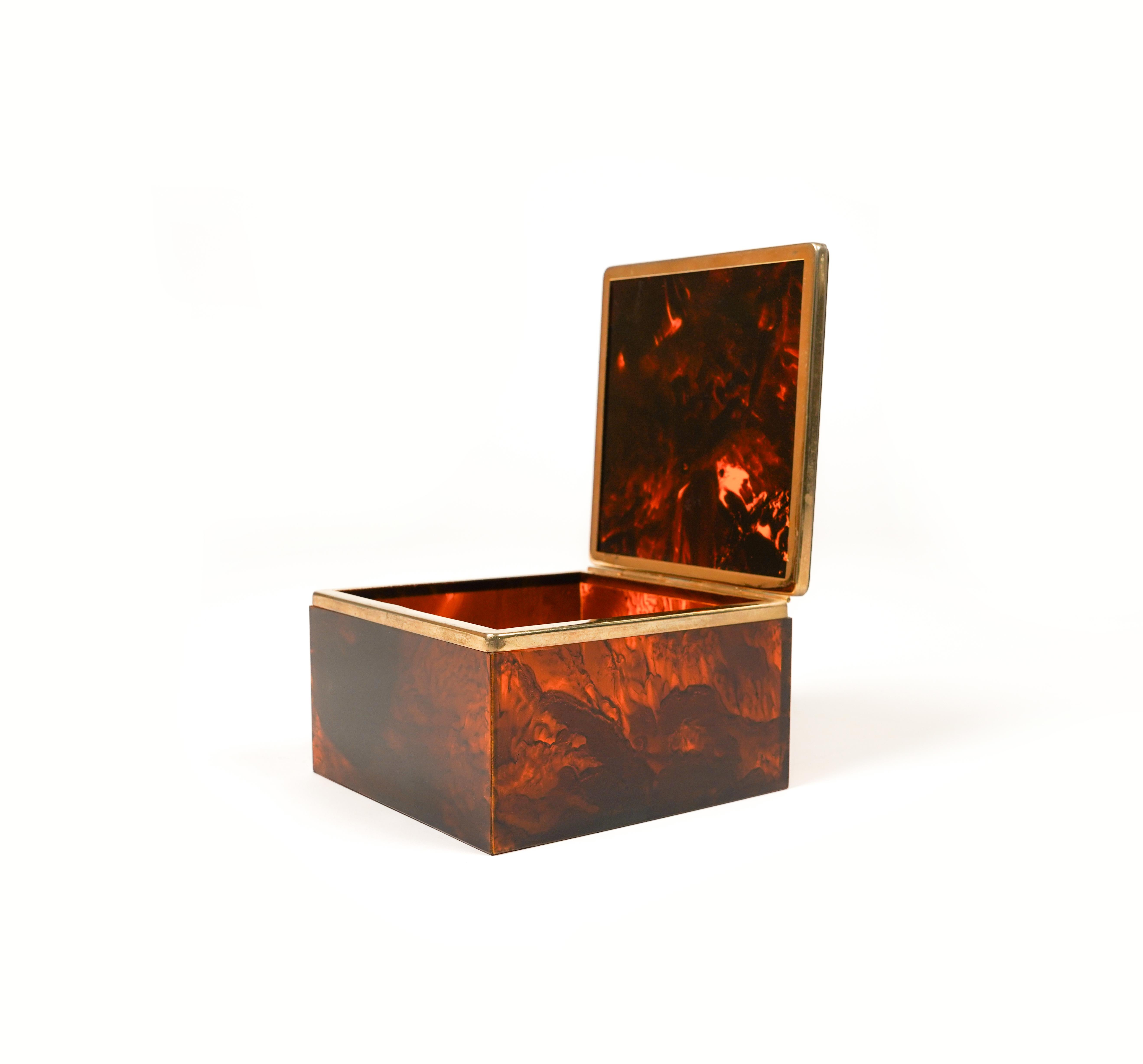 Italian Squared Box in Faux Tortoiseshell Lucite Christian Dior Style, Italy 1970s For Sale