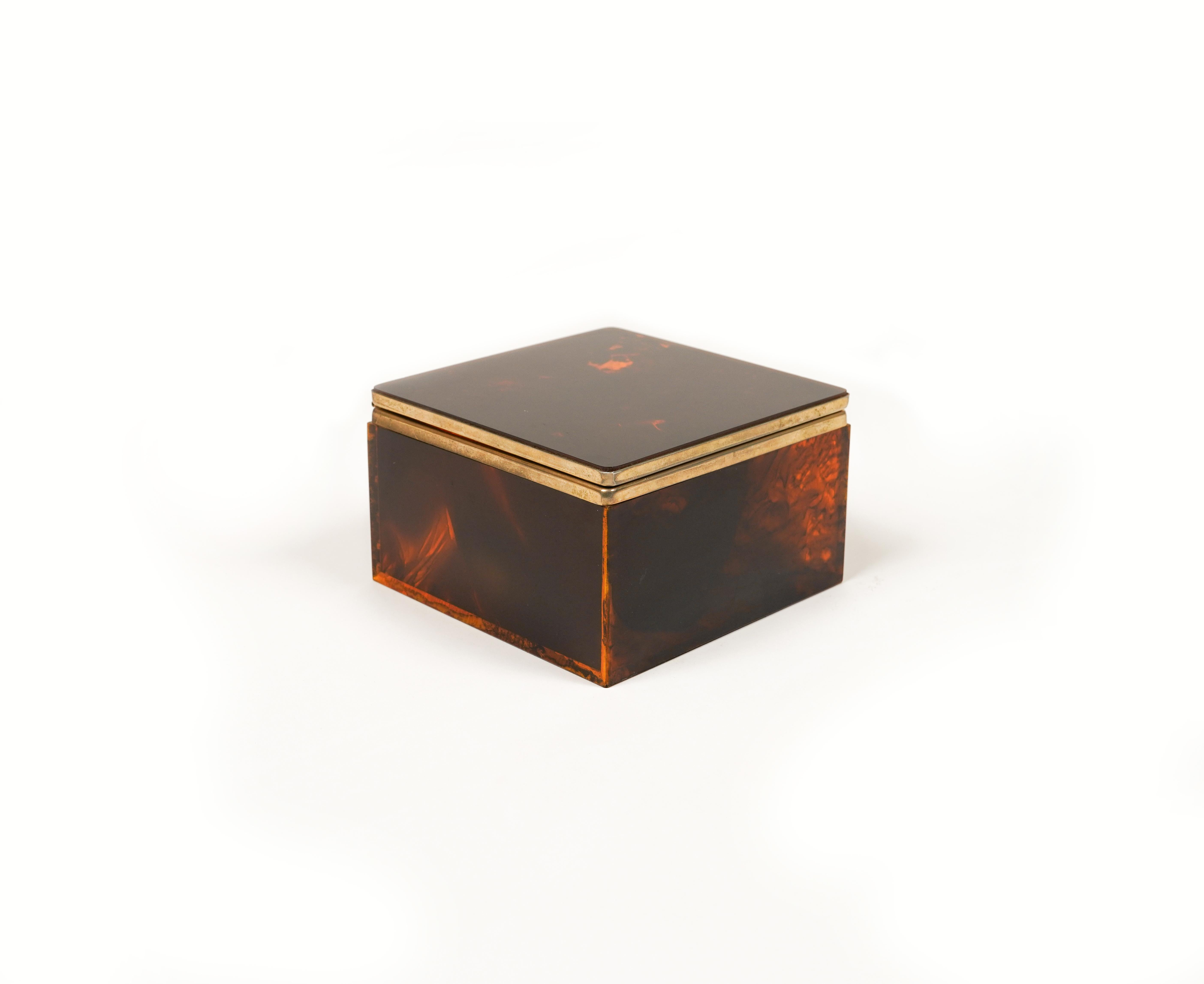 Late 20th Century Squared Box in Faux Tortoiseshell Lucite Christian Dior Style, Italy 1970s For Sale