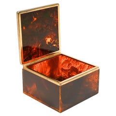 Retro Squared Box in Faux Tortoiseshell Lucite Christian Dior Style, Italy 1970s
