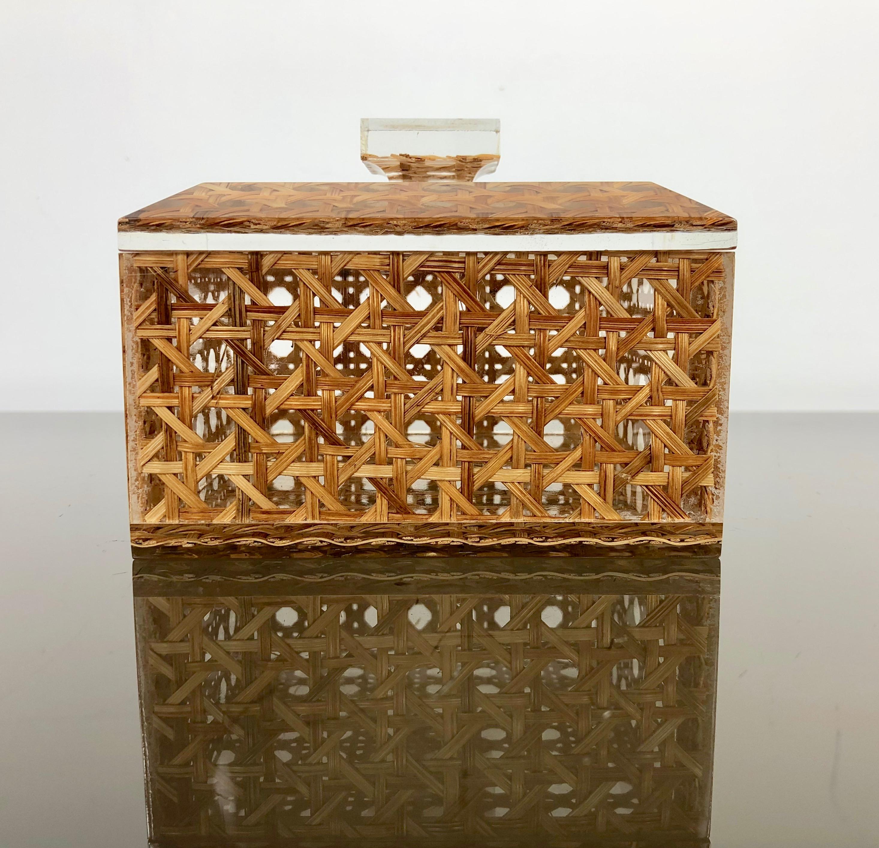 Squared Box in Lucite and Rattan, Christian Dior Style, 1970s, France 2