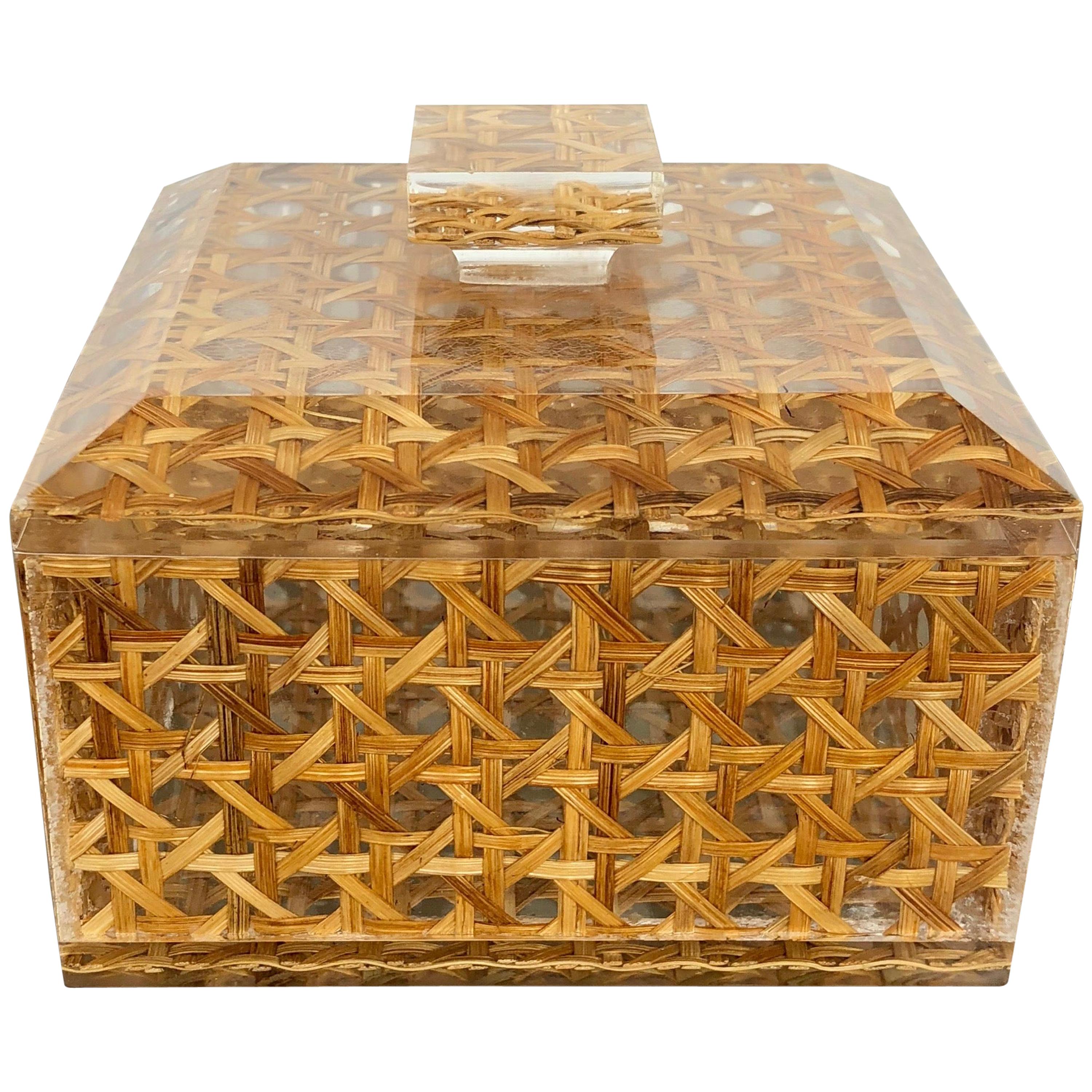 Squared Box in Lucite and Rattan, Christian Dior Style, 1970s, France