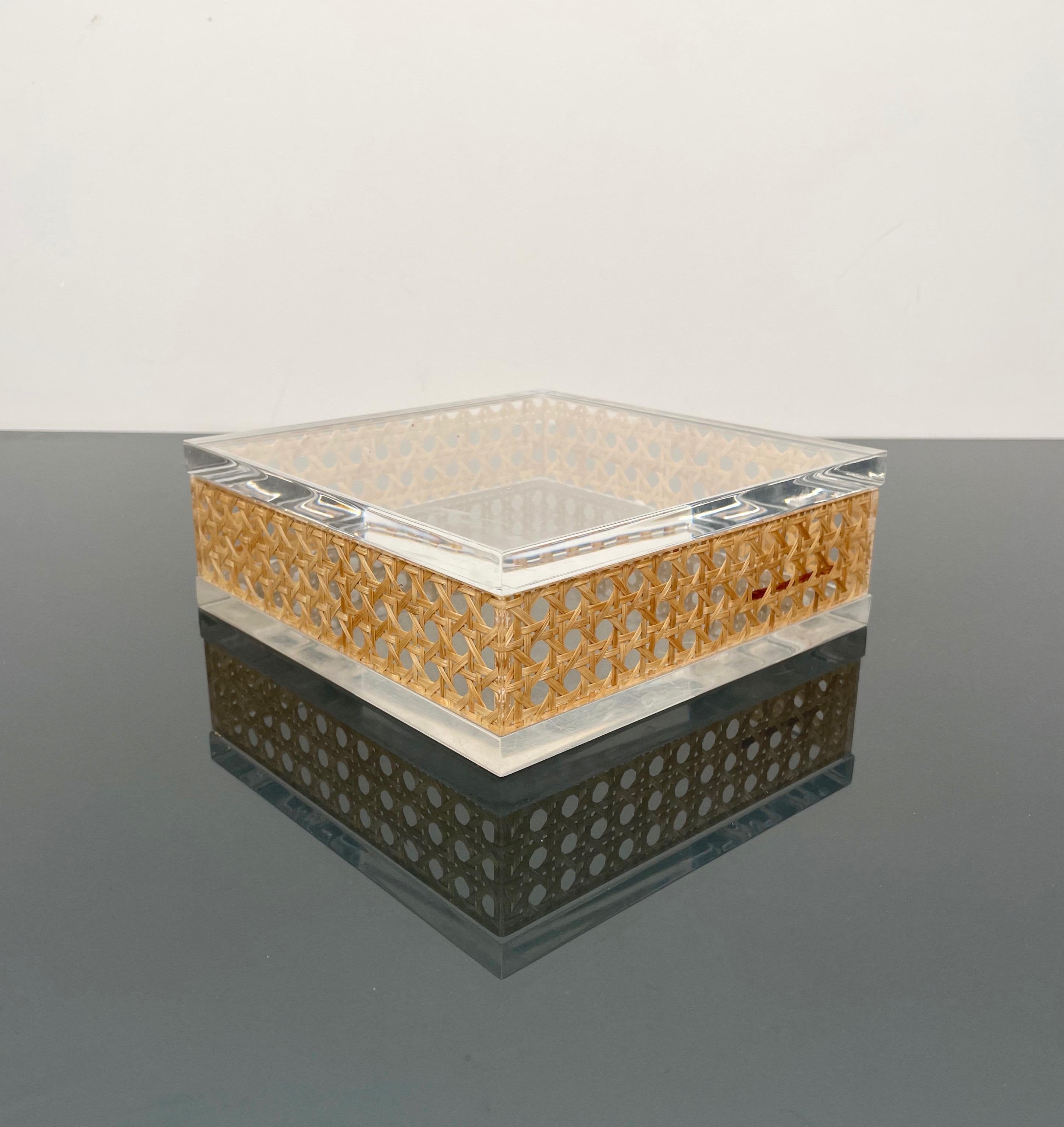 Squared Box Lucite and Rattan Christian Dior Home Style, Italy 1970s In Good Condition In Rome, IT