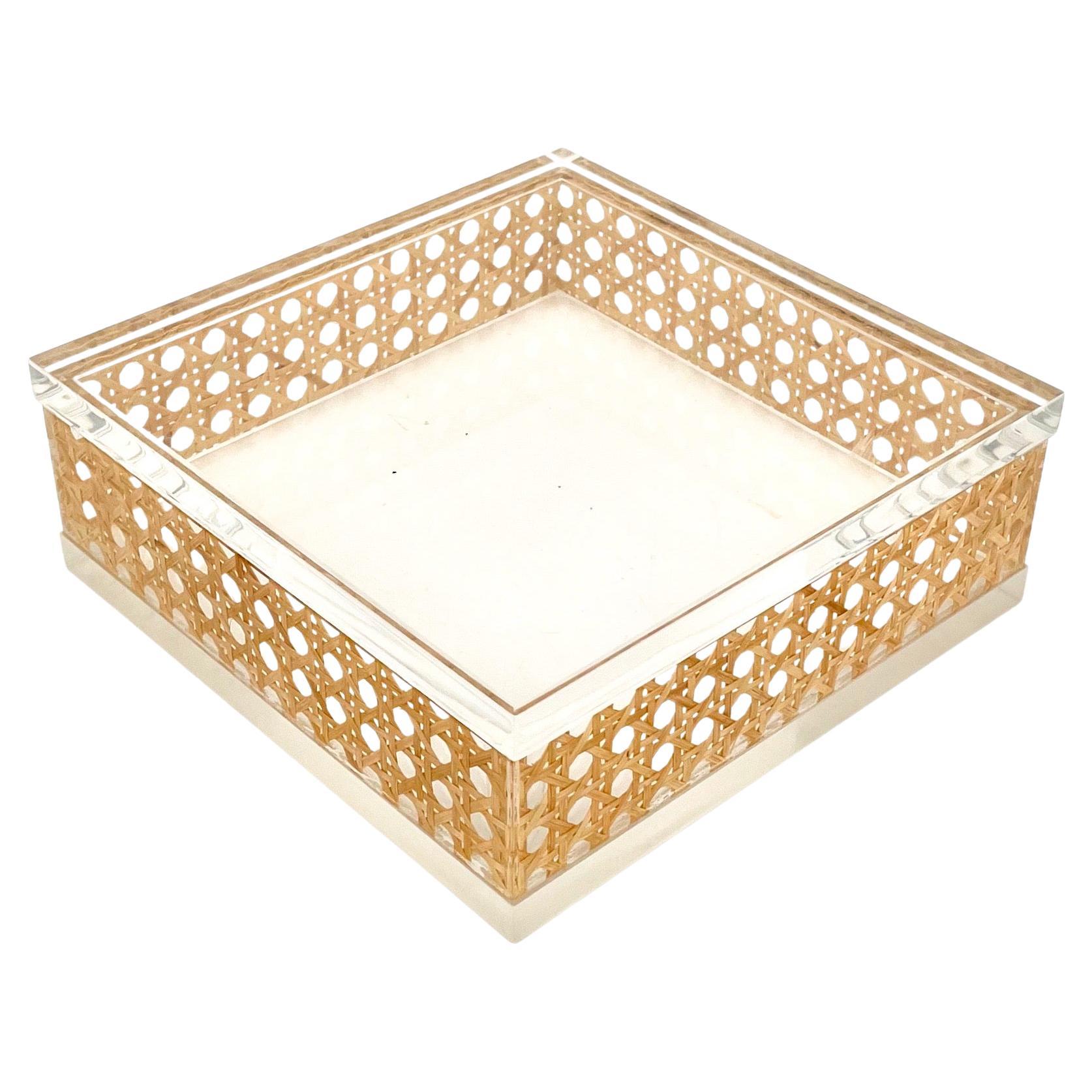 Squared Box Lucite and Rattan Christian Dior Home Style, Italy 1970s
