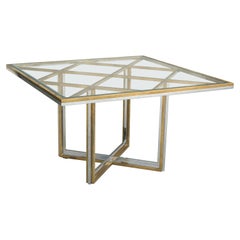 Squared Brass and Chromed Steel Crystal Tempered Top Table Romeo Rega Style
