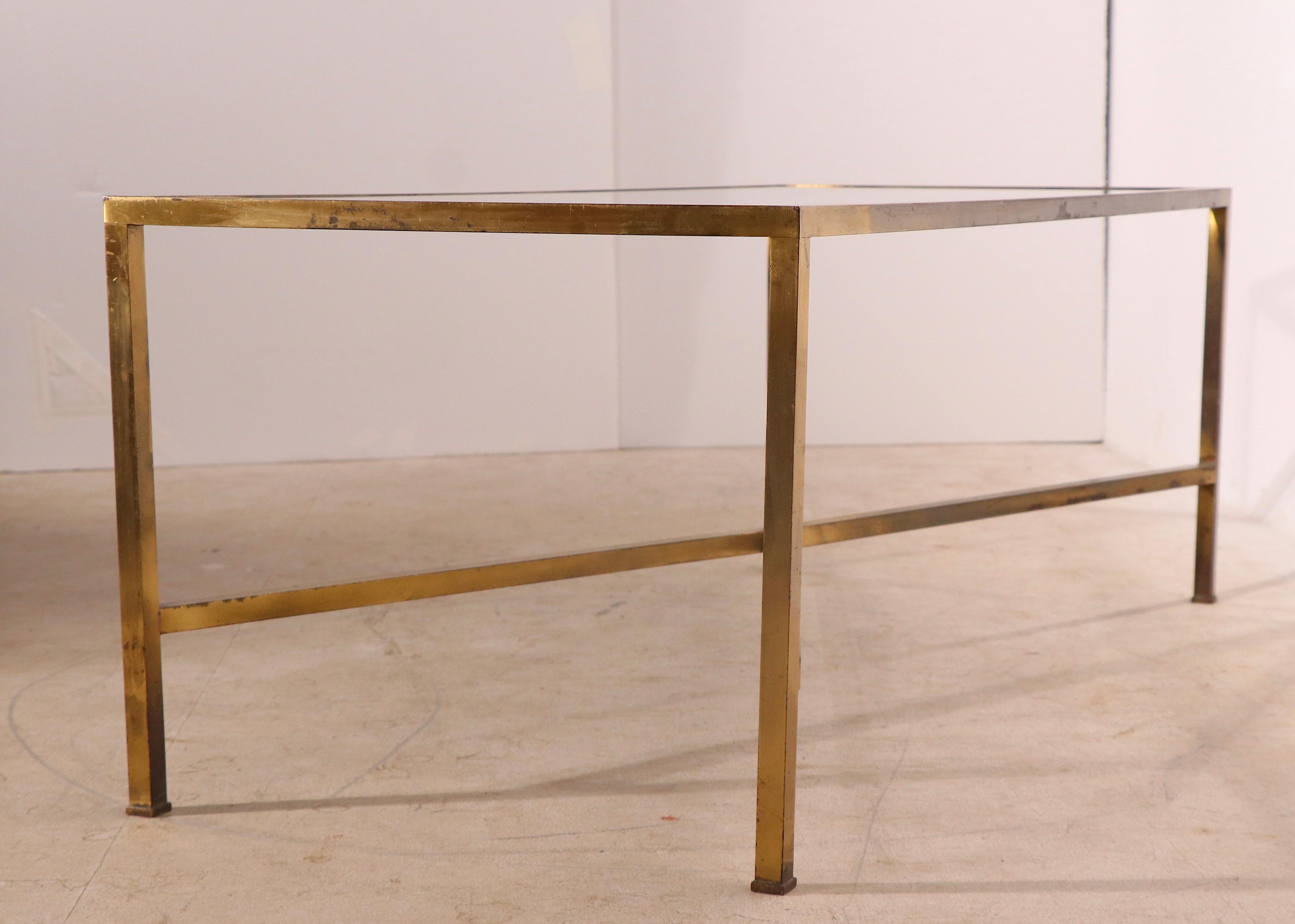 Italian Squared Brass and Glass Coffee Table Made in Italy 1970’s For Sale