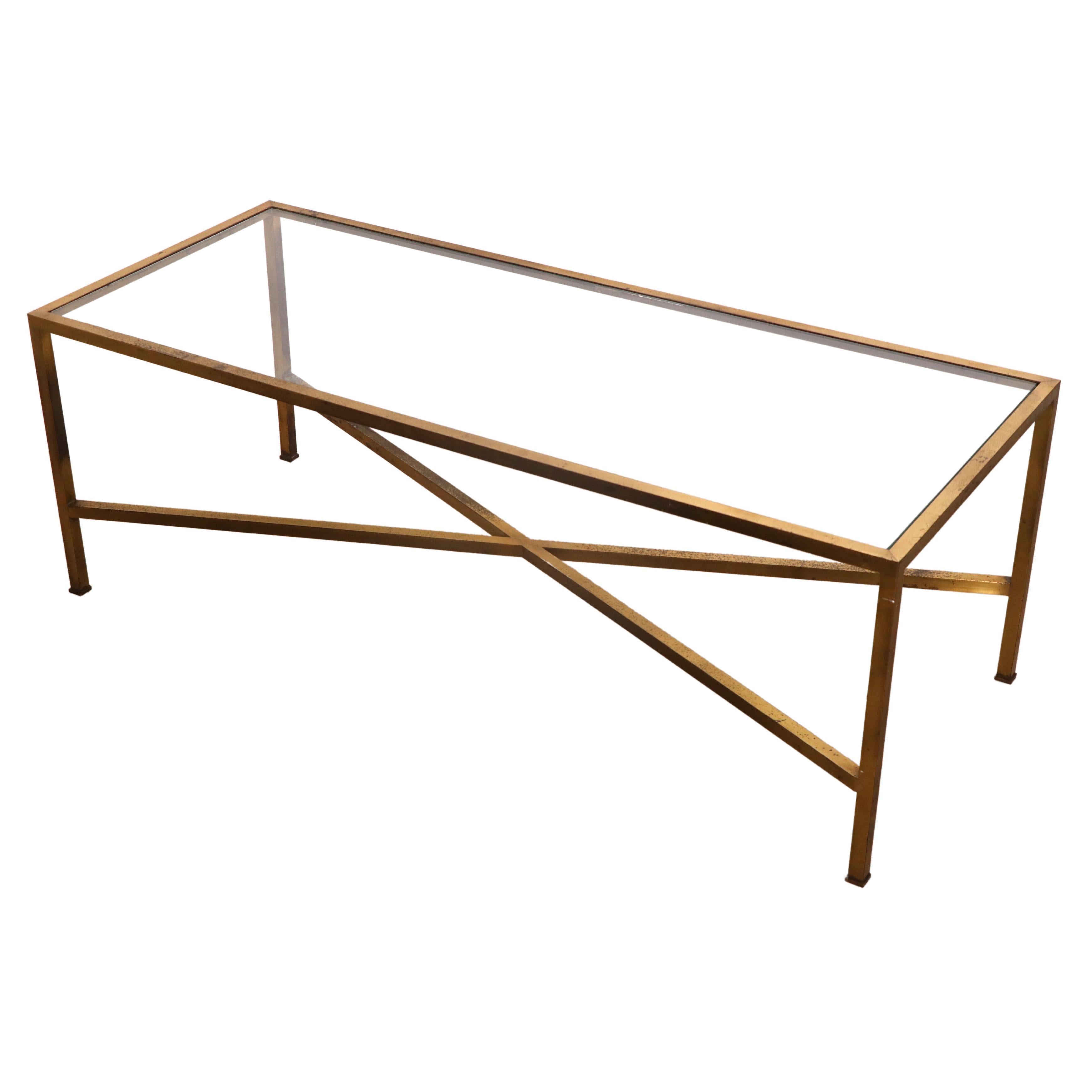 Squared Brass and Glass Coffee Table Made in Italy 1970’s For Sale