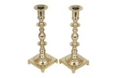 Squared Brass Candlestick Holders, a Pair