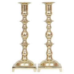 Squared Brass Candlestick Holders, a Pair