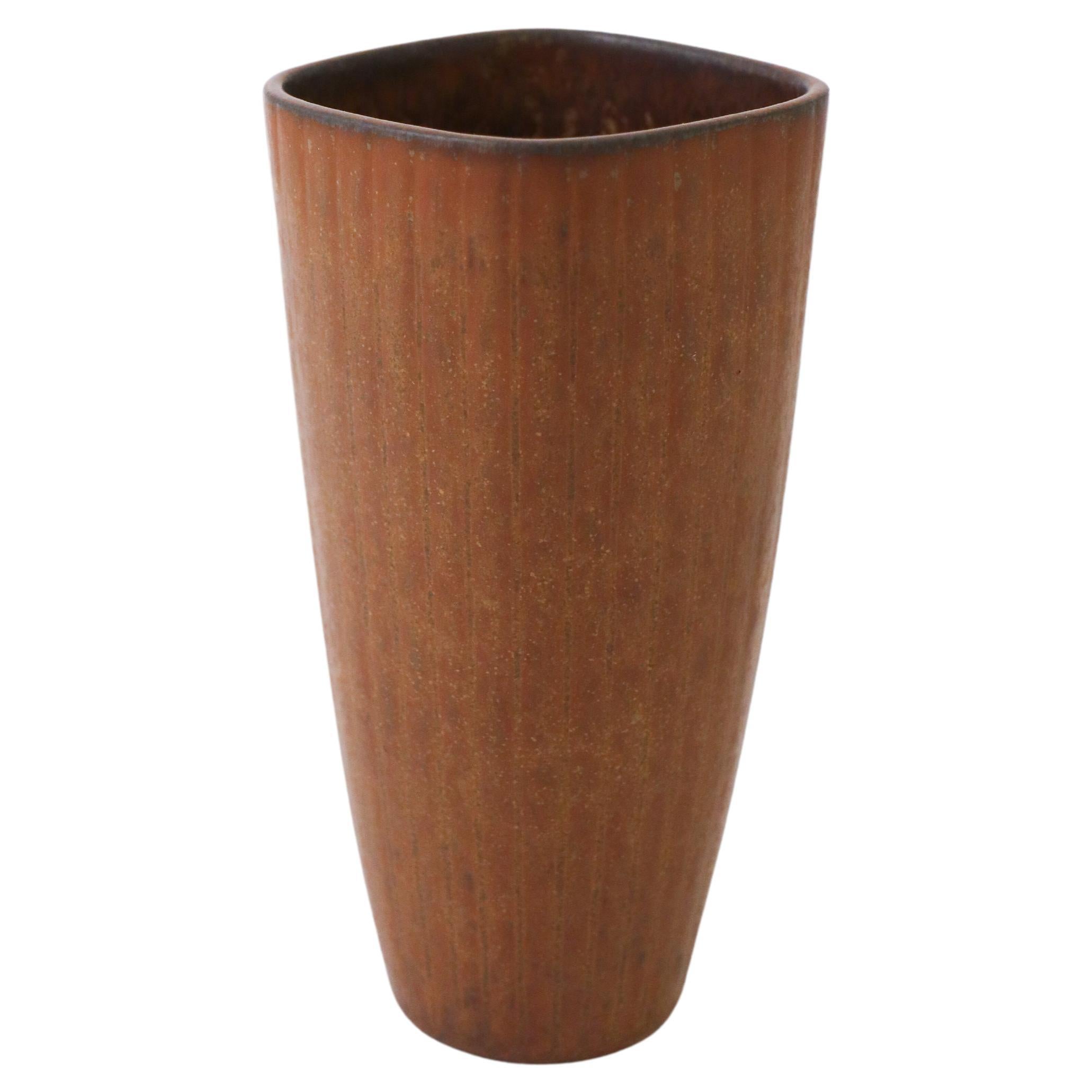 Squared, Brown Vase, Gunnar Nylund, Rörstrand, Scandinavian Mid-Century Vintage For Sale