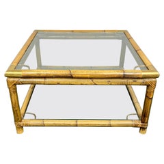Squared Coffee Side Table in Bamboo, Glass and Brass, Italy, 1970s.  
