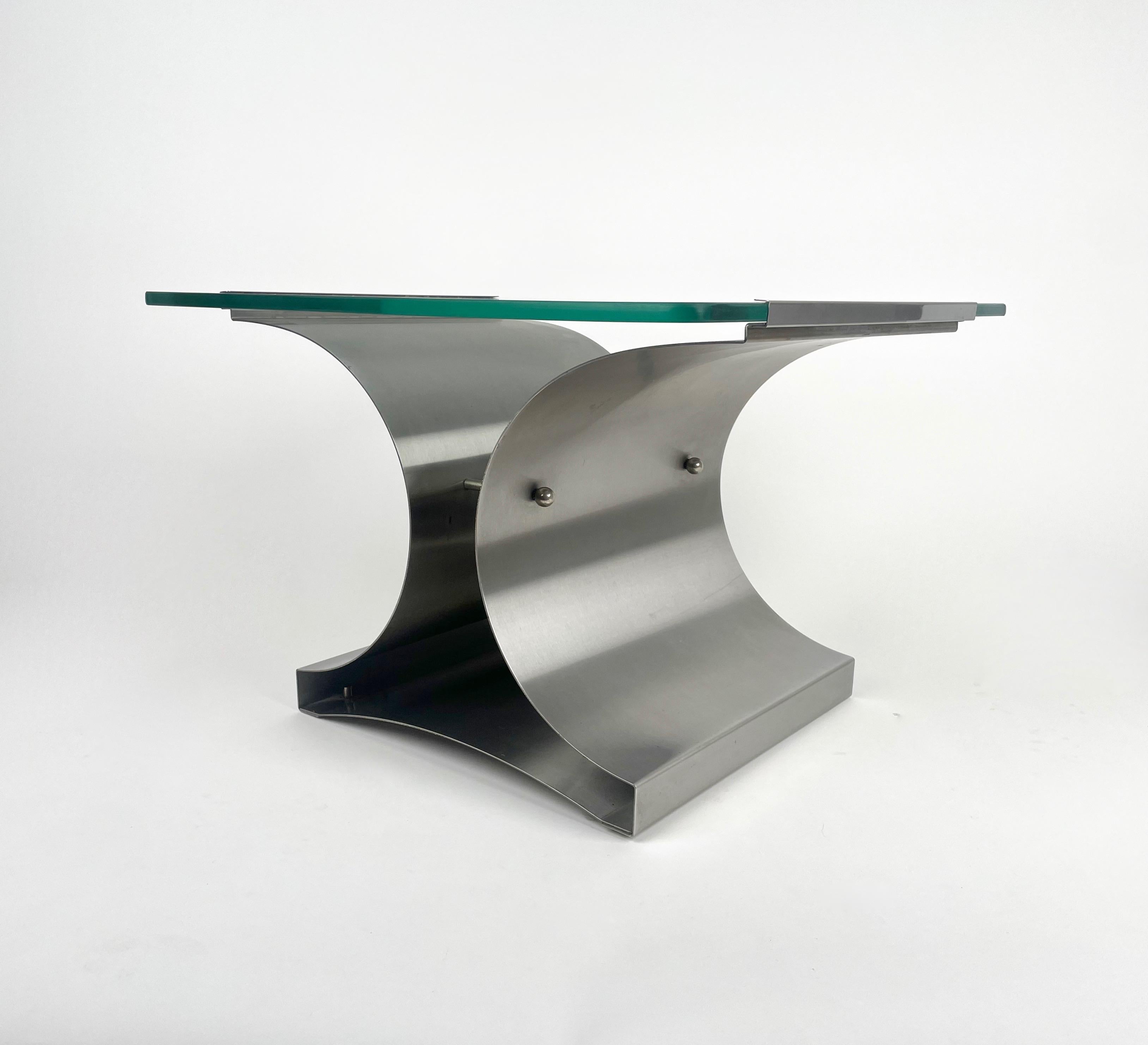 Squared Coffee Side Table in Steel and Glass by Francois Monnet, France, 1970s 4