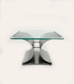 Squared Coffee Side Table in Steel and Glass by Francois Monnet, France, 1970s
