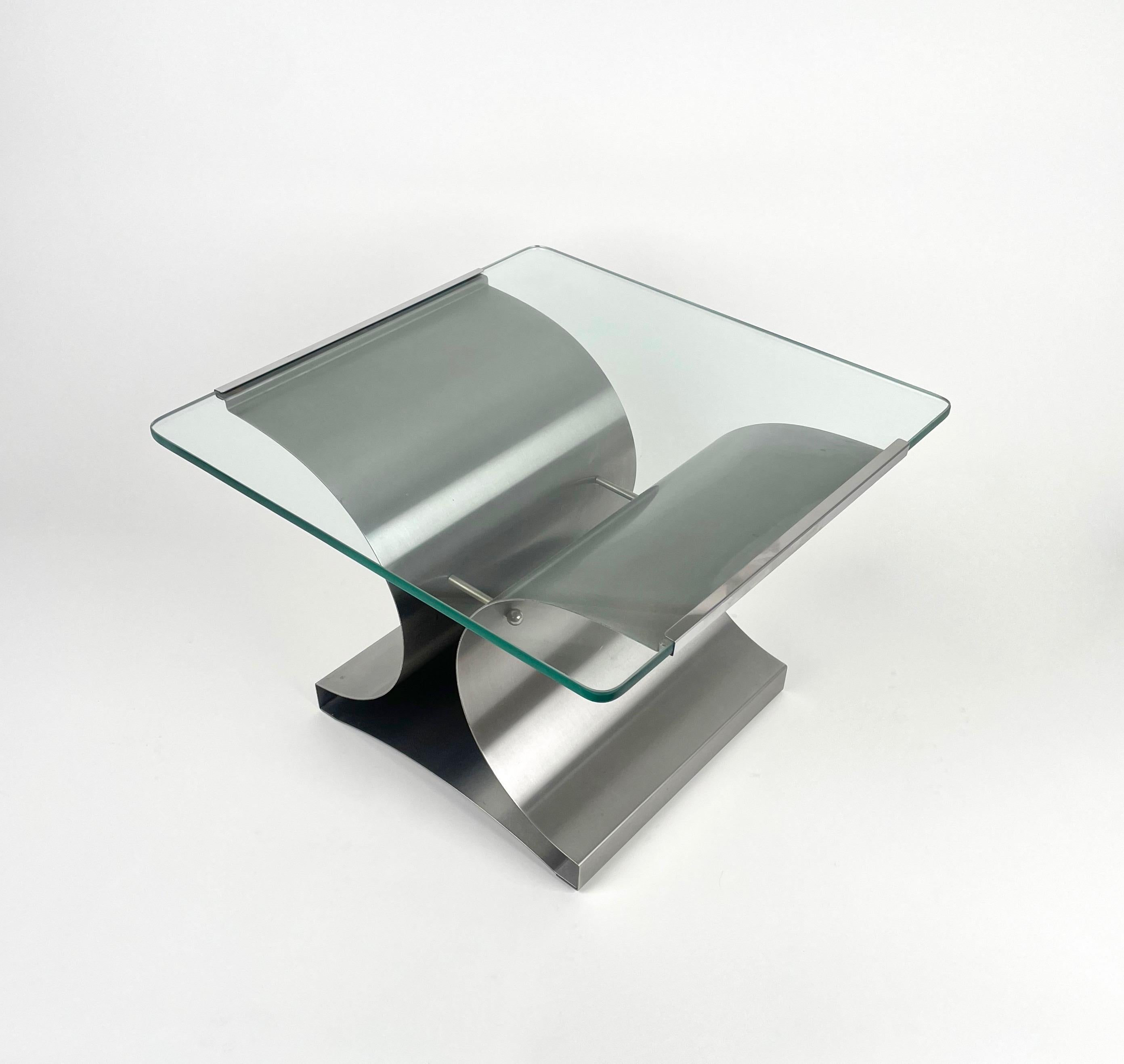 Squared Coffee Side Table in Steel and Glass by Francois Monnet, France, 1970s 2