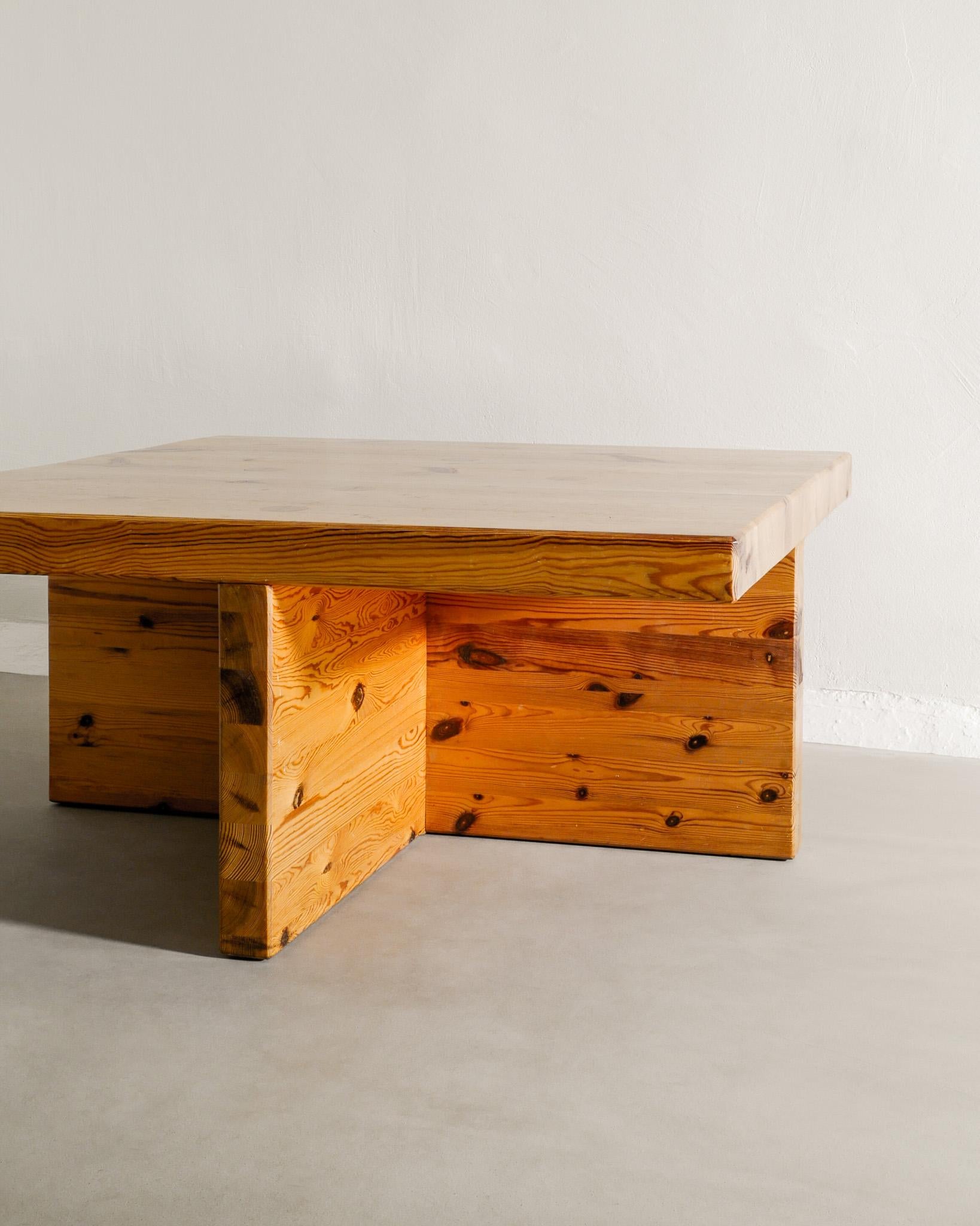Scandinavian Modern Squared Coffee Sofa Table in Solid Pine by Sven Larsson Produced in Sweden 1970s For Sale