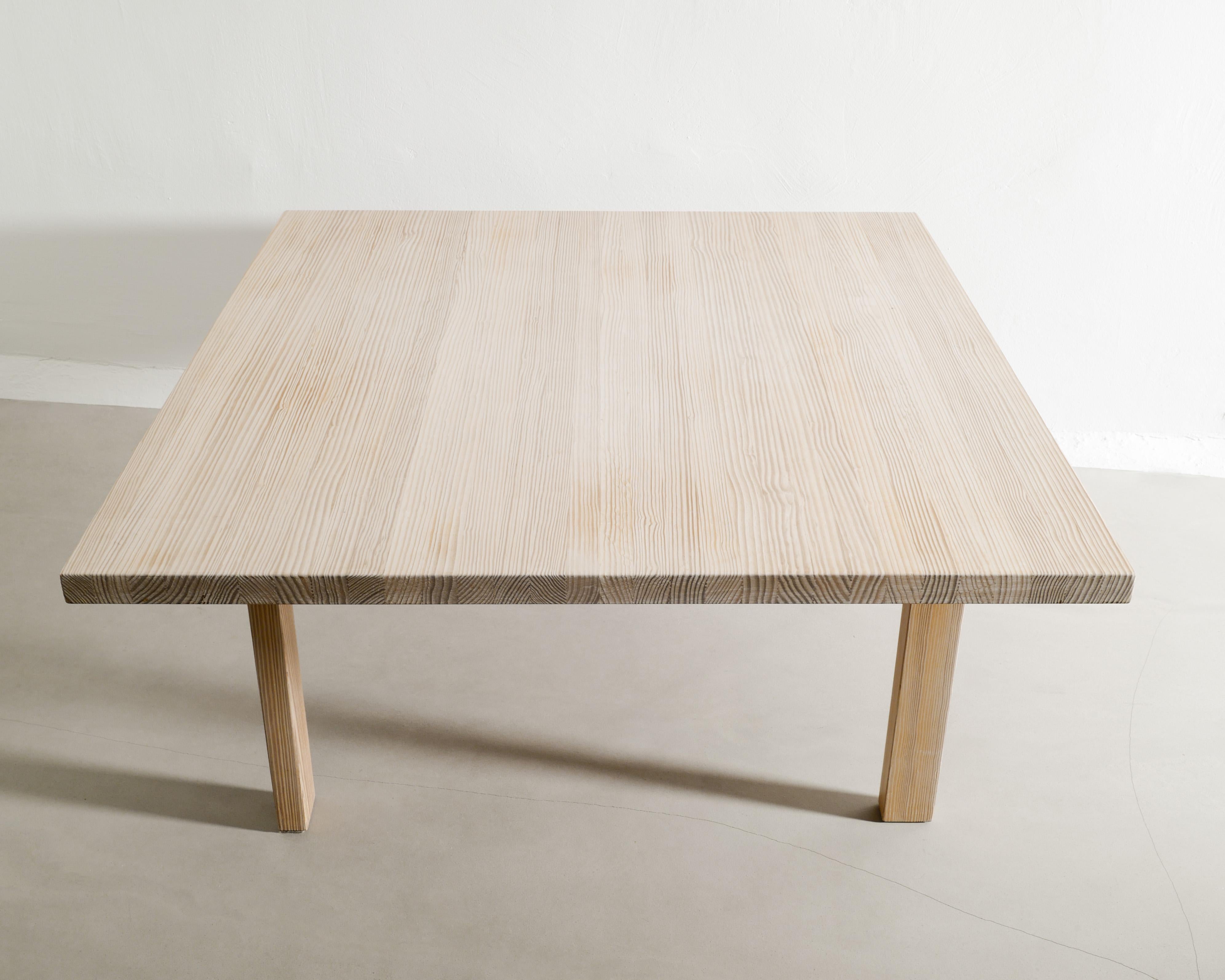 Squared Danish Asymmetrical Wooden Coffee Sofa Table in Oregon Pine, 1970s For Sale 1