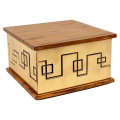 Squared Decorative Box in Solid Brass and Wood, Italy 1970s