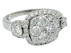 Squared Diamond Cluster Halo Cocktail Ring in 14 Karat White Gold