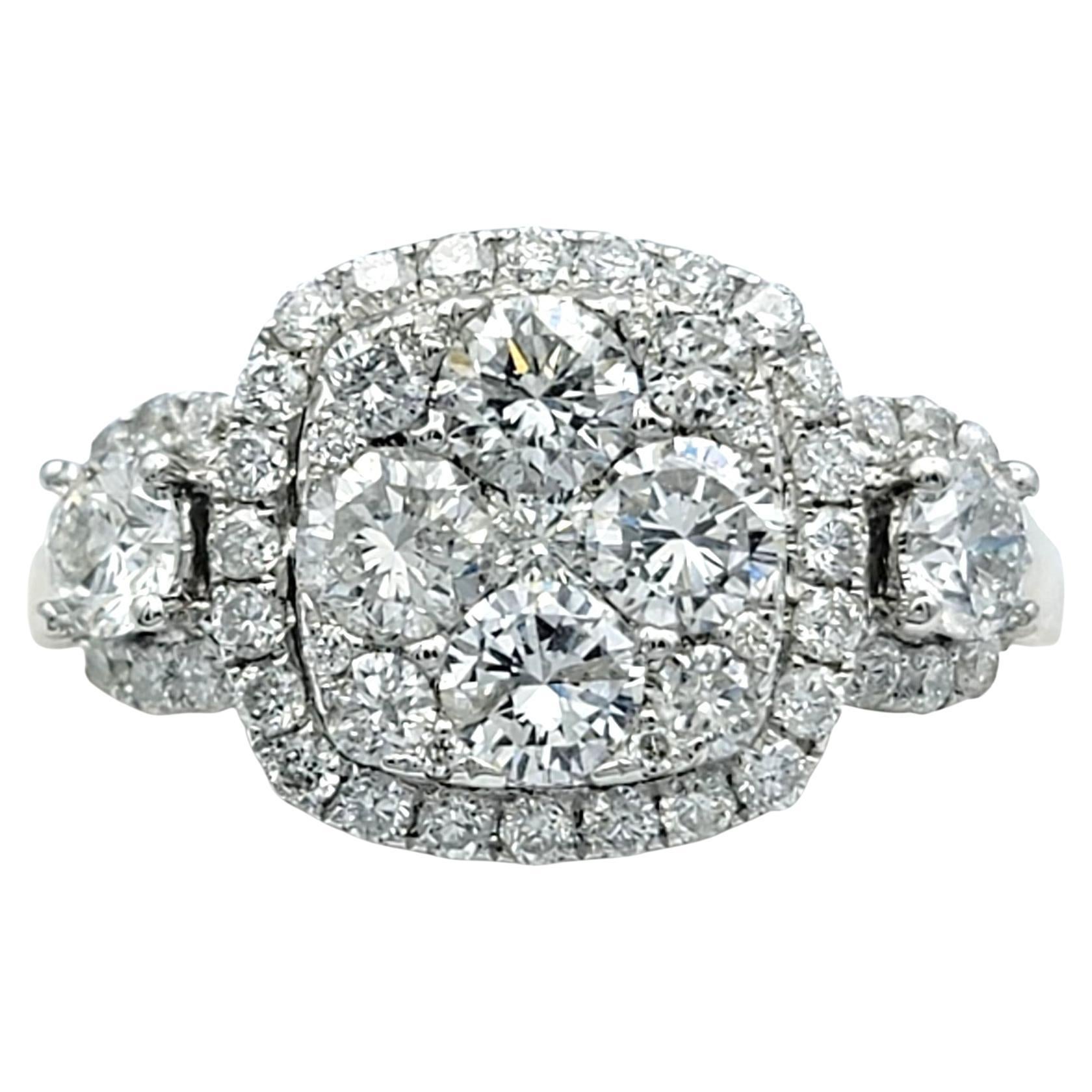 Squared Diamond Cluster Halo Cocktail Ring in 14 Karat White Gold