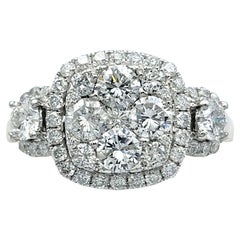 Squared Diamond Cluster Halo Cocktail Ring in 14 Karat White Gold