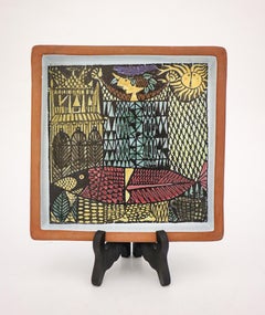 Faience a forma di piatto quadrato, Stig Lindberg, Studio A. Gustavsberg, Serie Karneval