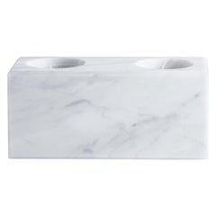 Squared Double Candleholder in White Carrara Marble