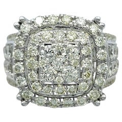 Squared Double Diamond Halo Cluster Cocktail Ring in 14 Karat White Gold