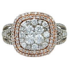 Bague cocktail carrée à tige fendue en or blanc et rose