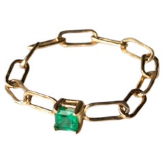 Emerald Ring Chain Stackable Ring Gold Square Gem