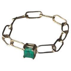Emerald Ring Gold Chain Link Stacking Band Square Cut 14k Solid Gold