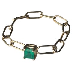 Squared Emerald Chain Ring Gold