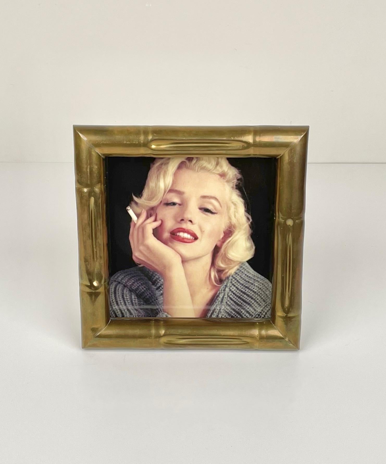 Squared picture frame in faux bamboo brass attributed to the Italian designer Tommaso Barbi. Made in Italy in the 1970s.