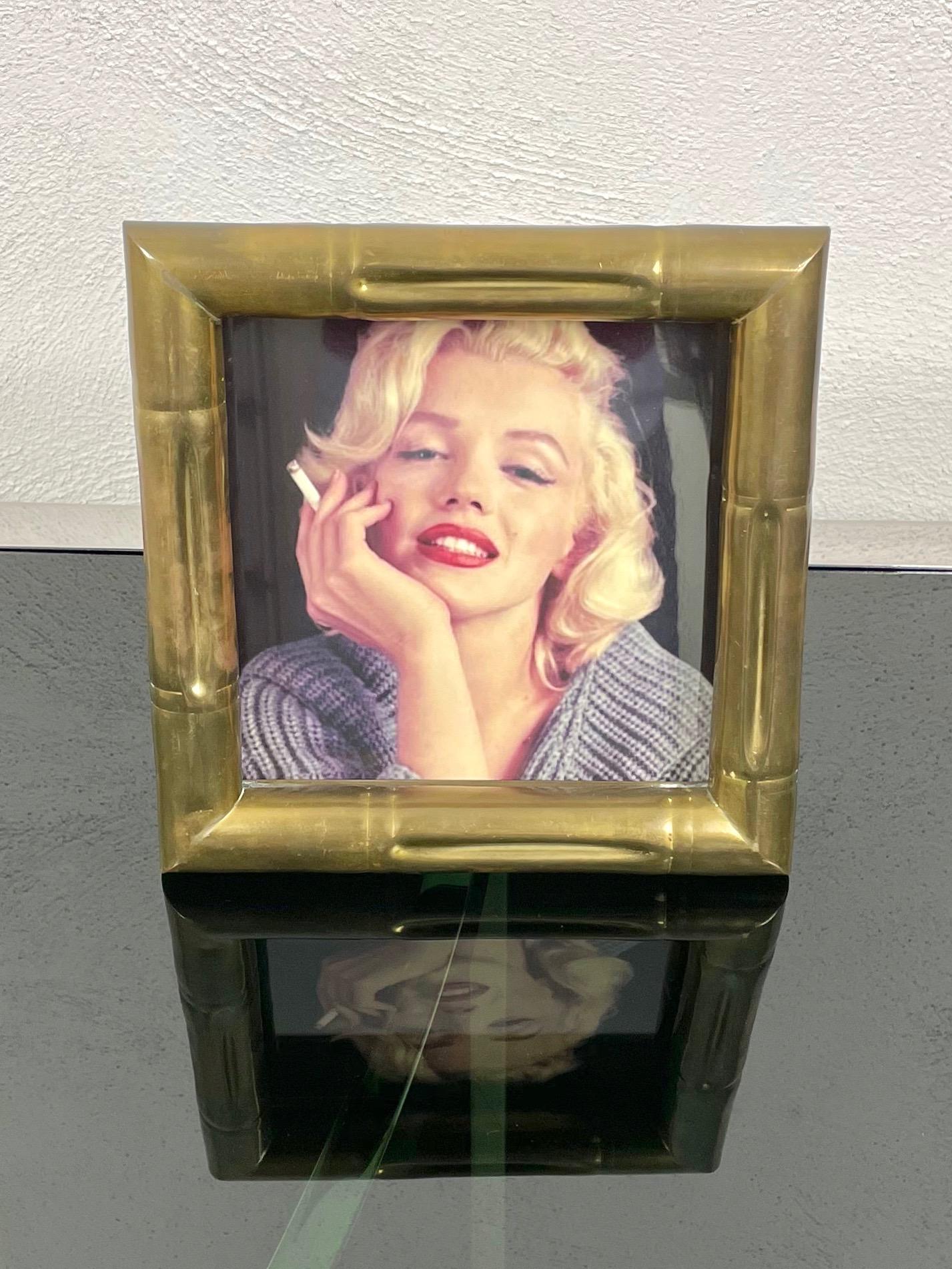 Late 20th Century Squared Faux Bamboo Brass Picture Frame Attributed to Tommaso Barbi Italy 1970s For Sale