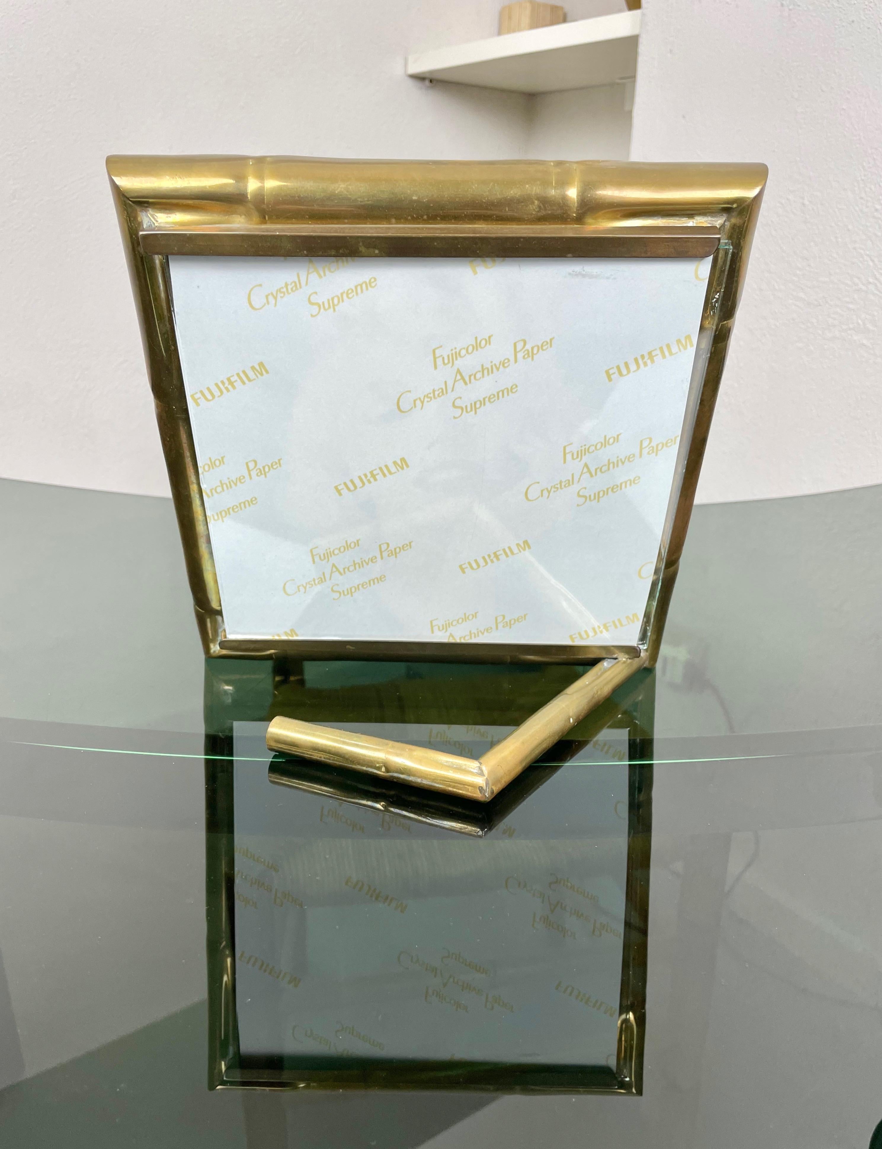 Squared Faux Bamboo Brass Picture Frame Attributed to Tommaso Barbi Italy 1970s For Sale 1