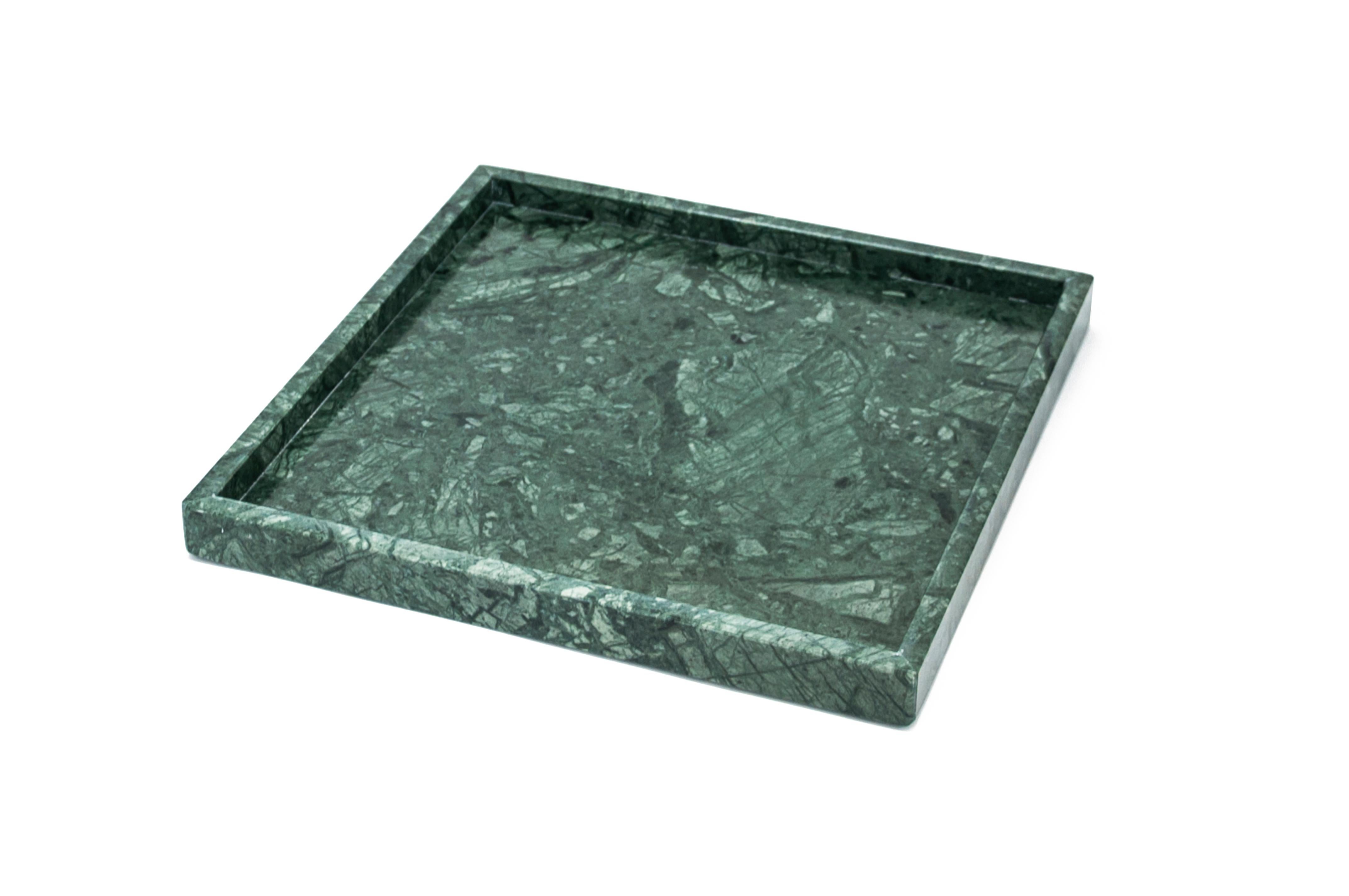 Handgefertigtes, quadratisches Tablett aus grünem Guatemala-Marmor (Italienisch) im Angebot
