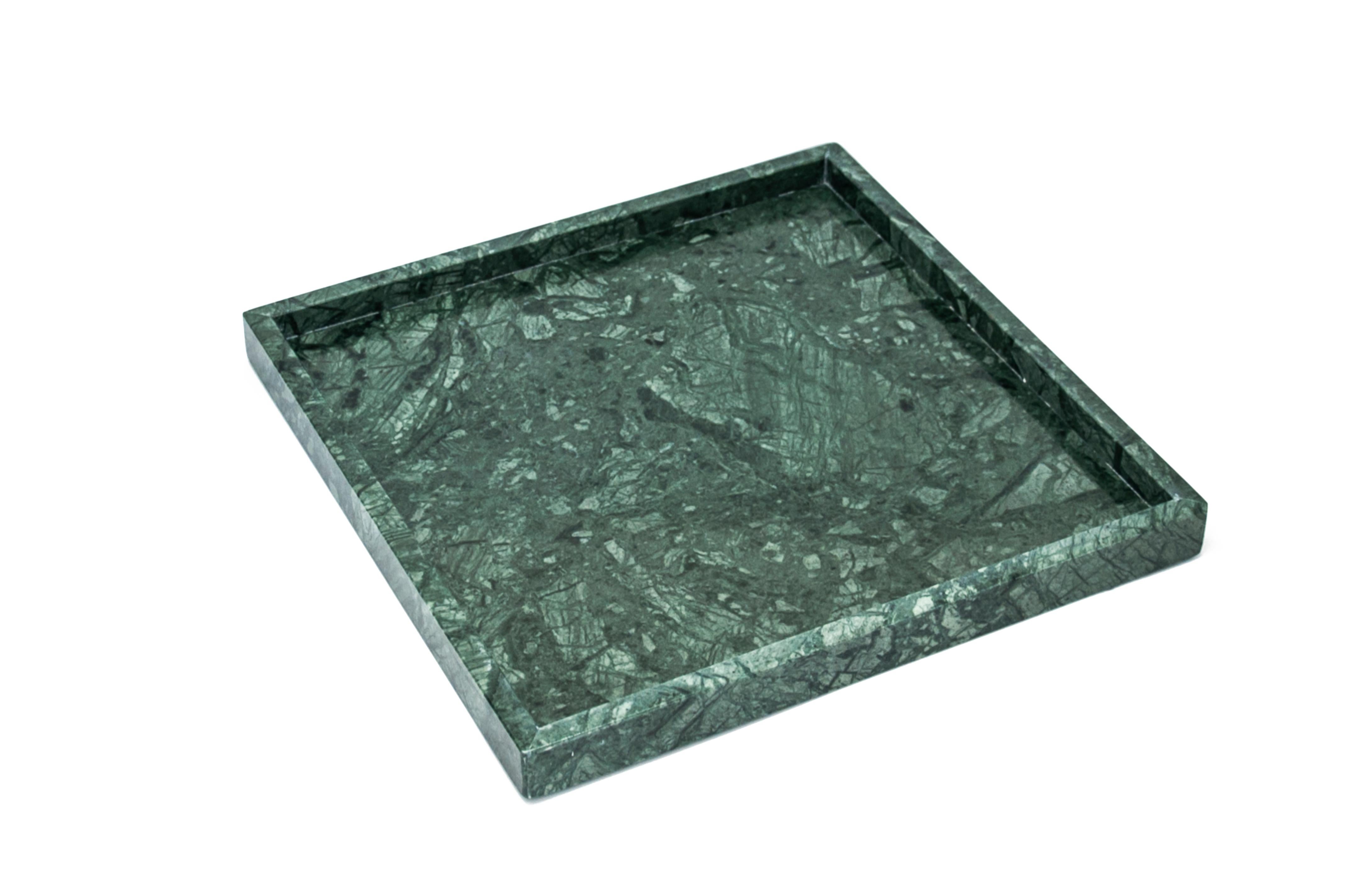 Italian Handmade Squared Green Guatemala Marble Tray For Sale