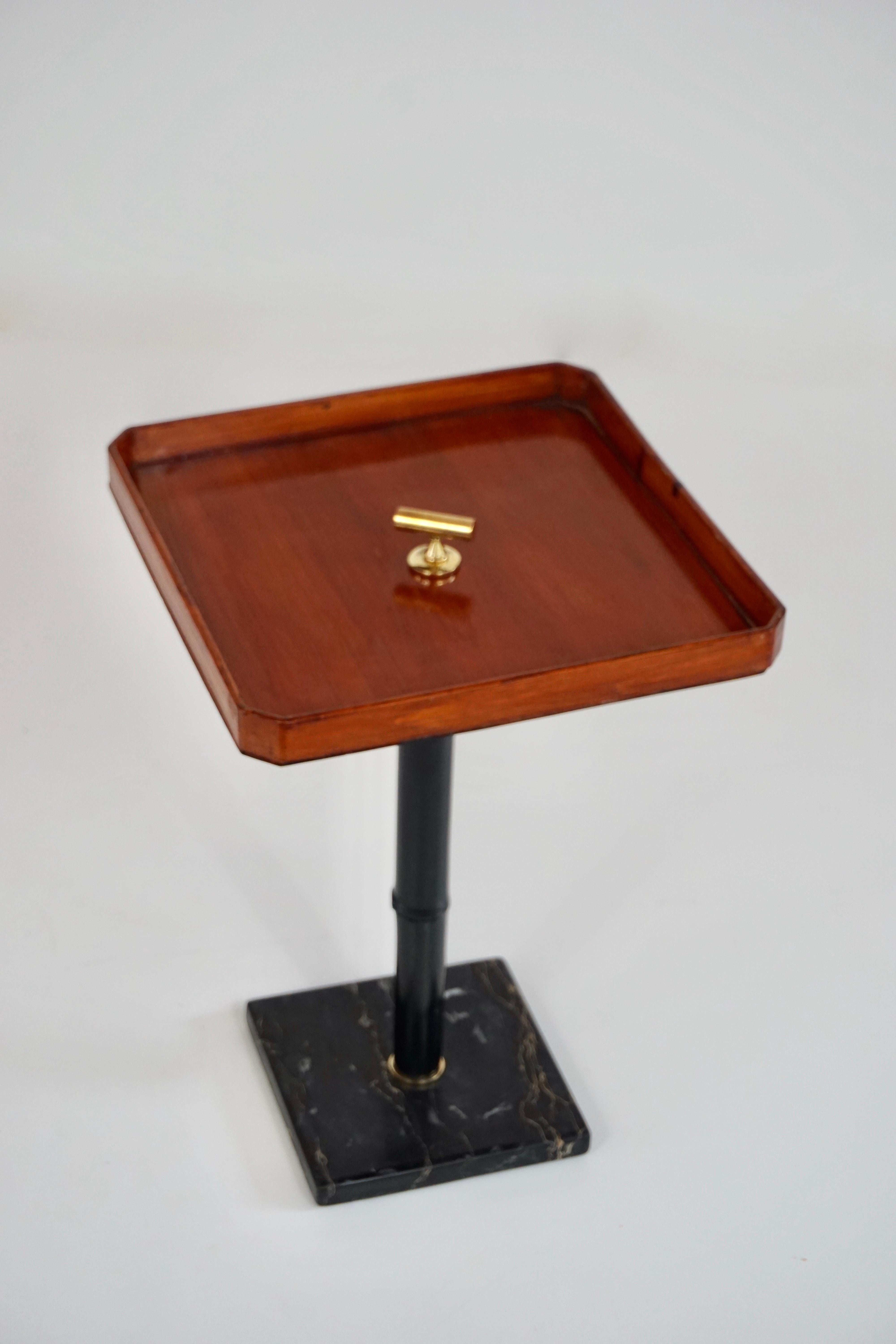Modern squared  gueridon side table marble, bamboo, wood, brass, C-NOIRE 2 L. Ciompi 25 For Sale