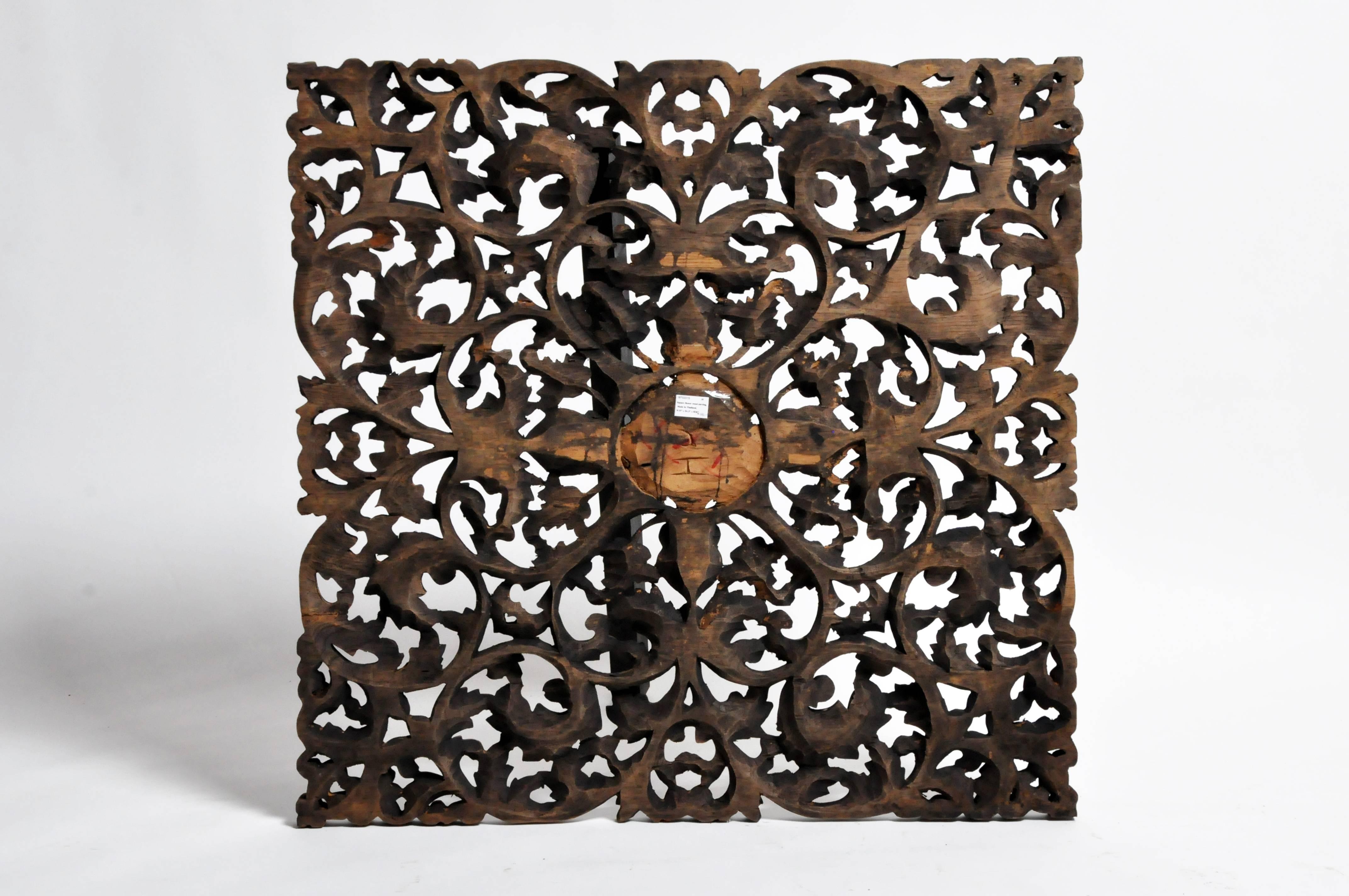 Intricately hand-carved, the panel depicts floral motifs and leaves from Thailand and made from teak wood. Beautiful wall decoration for any room in your wonderful home.
