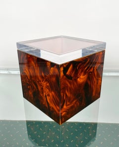 Squared Ice Bucket in Tortoise Shell Effect Lucite, Italy, 1970s