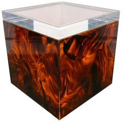 Squared Ice Bucket in Tortoise Shell Effect Lucite, Italy, 1970s