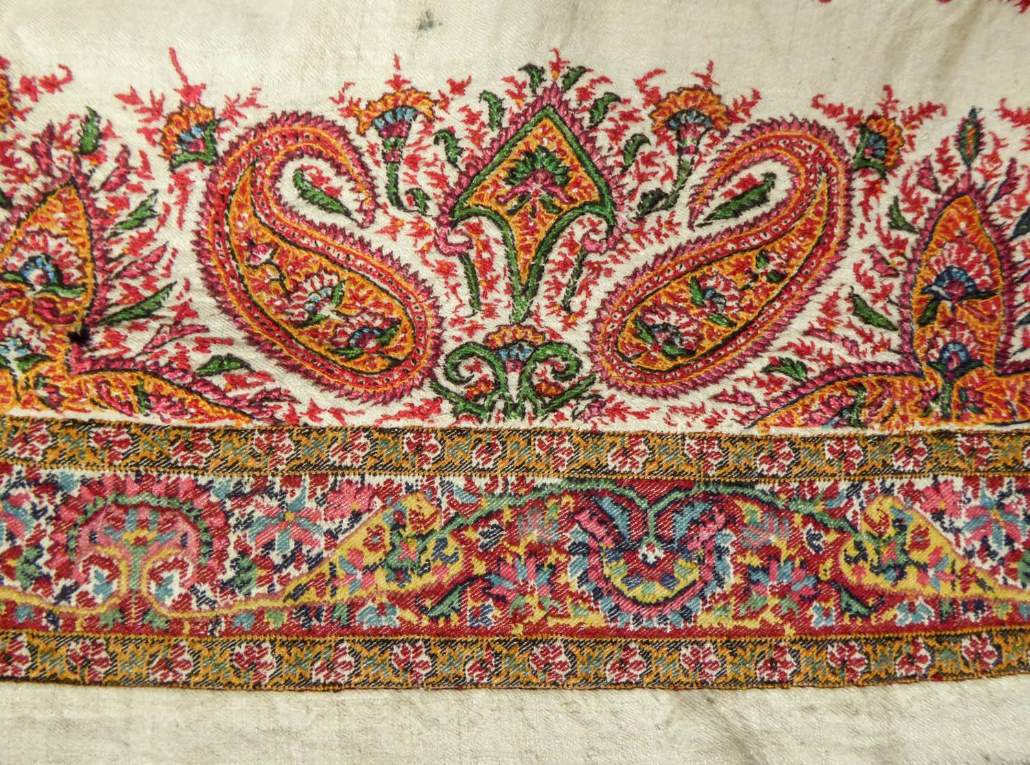 Squared Indian Embroidered Kashmir Shawl Circa 1870 2