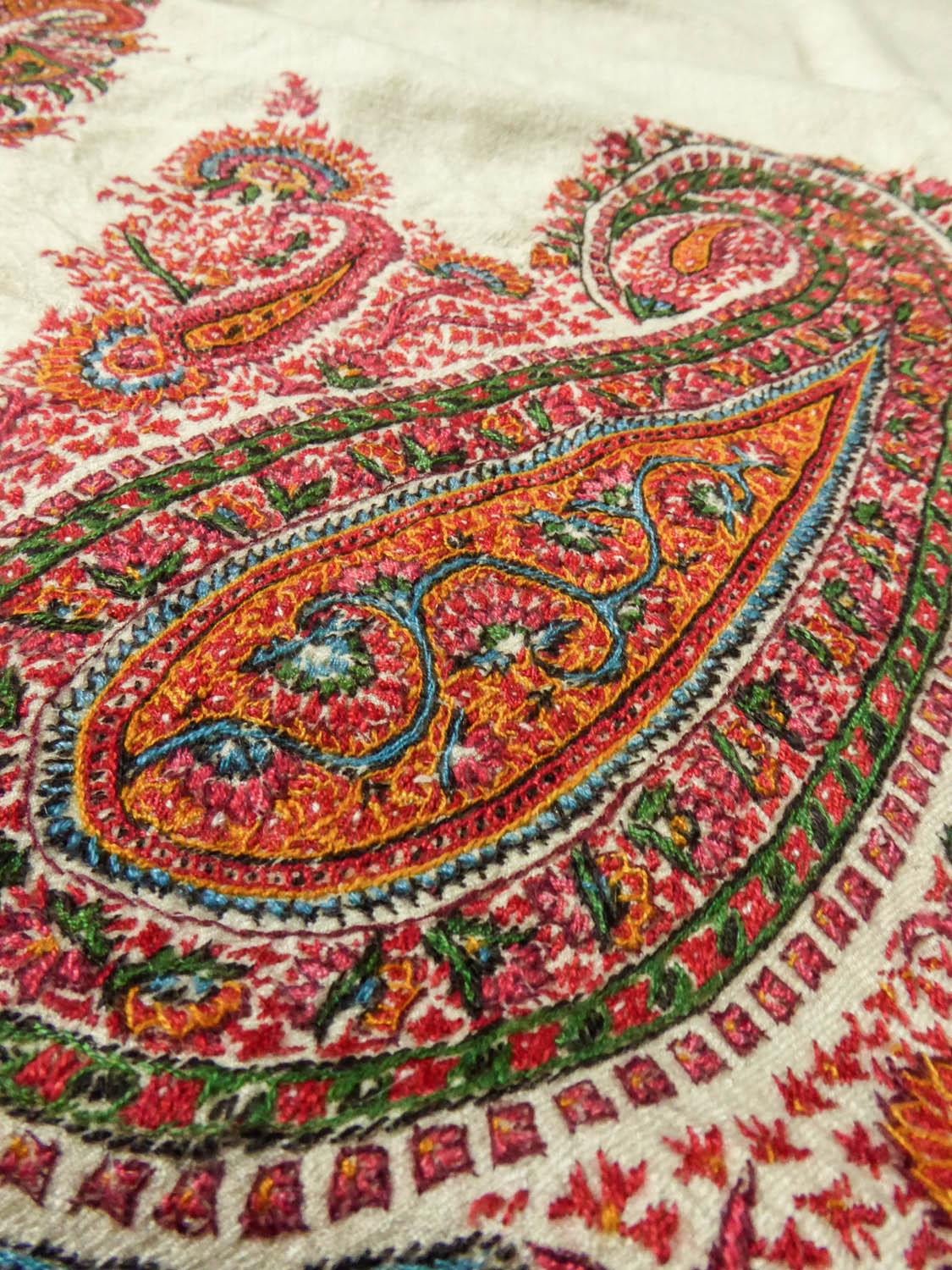 Squared Indian Embroidered Kashmir Shawl Circa 1870 3