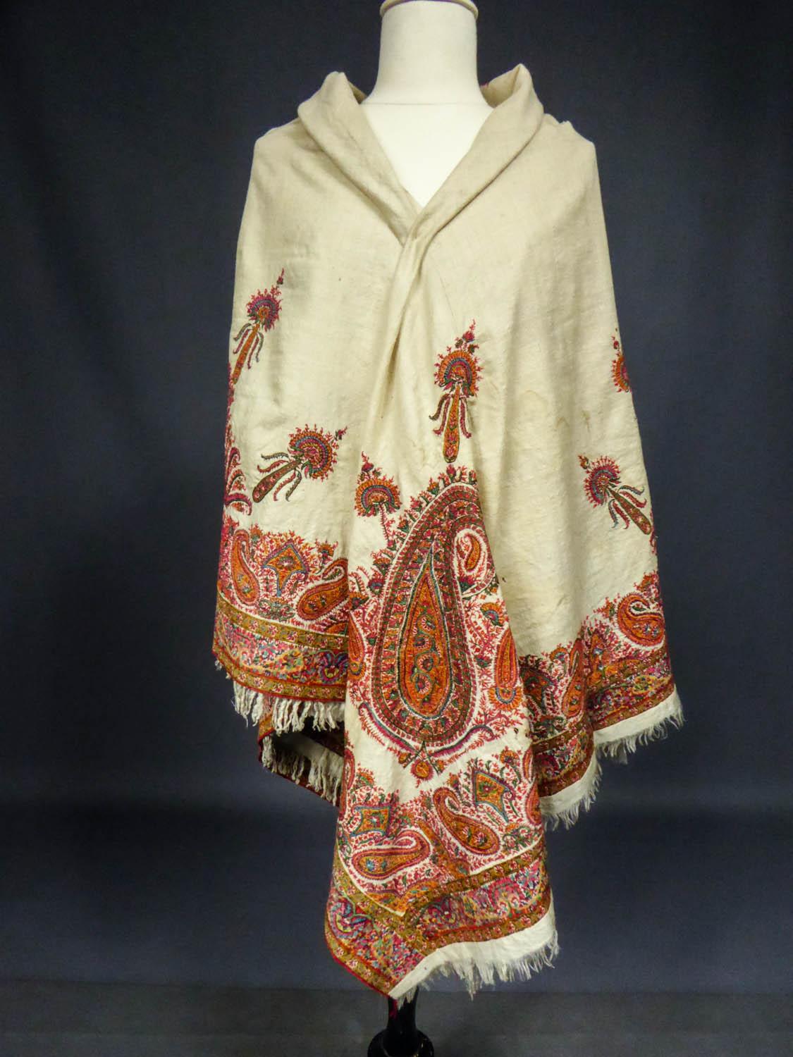 Squared Indian Embroidered Kashmir Shawl Circa 1870 4
