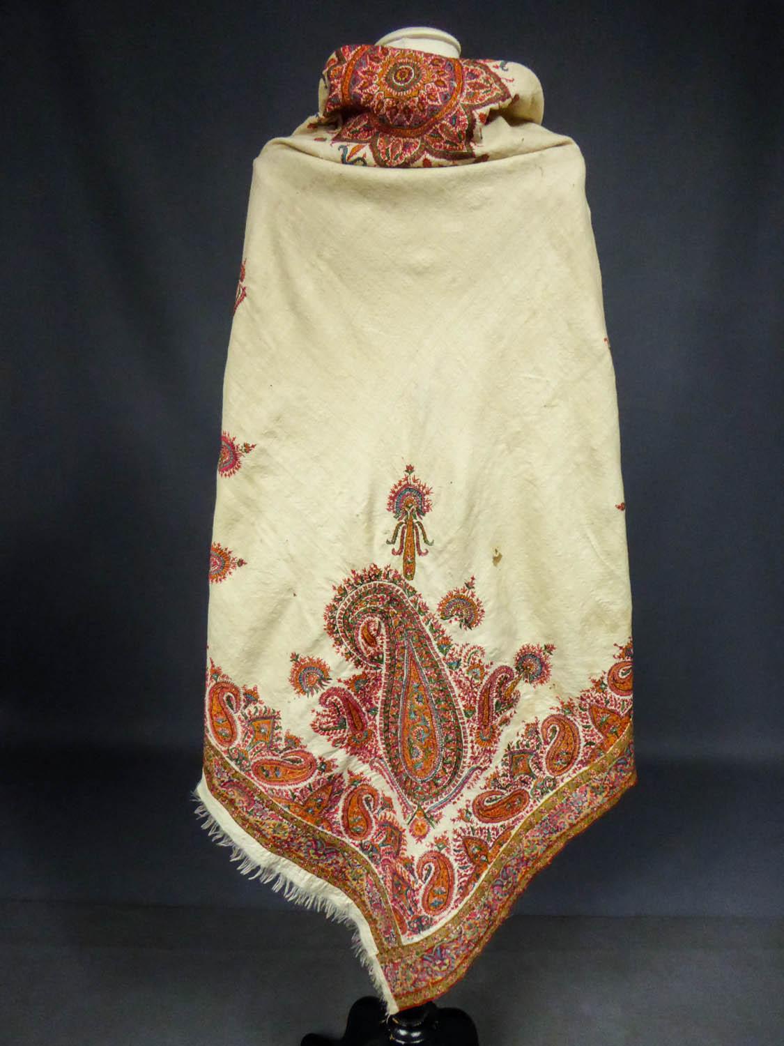 Squared Indian Embroidered Kashmir Shawl Circa 1870 5