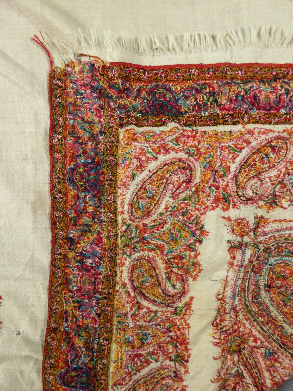 Squared Indian Embroidered Kashmir Shawl Circa 1870 7