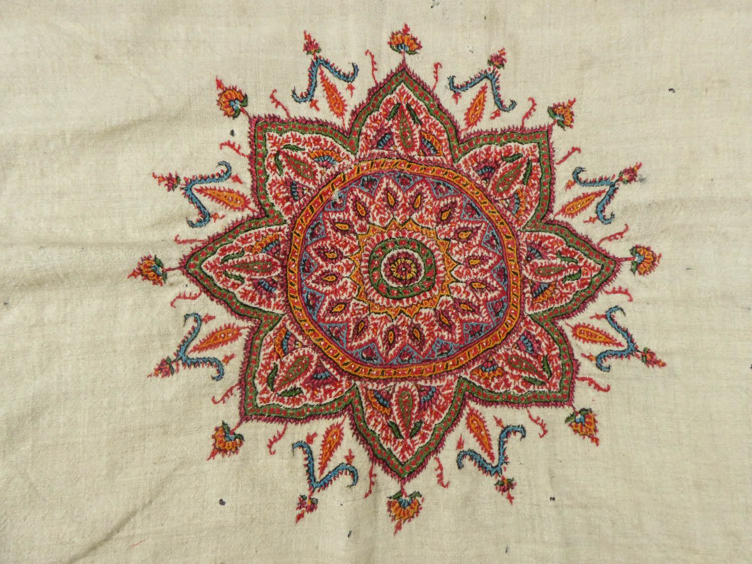 Women's or Men's Squared Indian Embroidered Kashmir Shawl Circa 1870