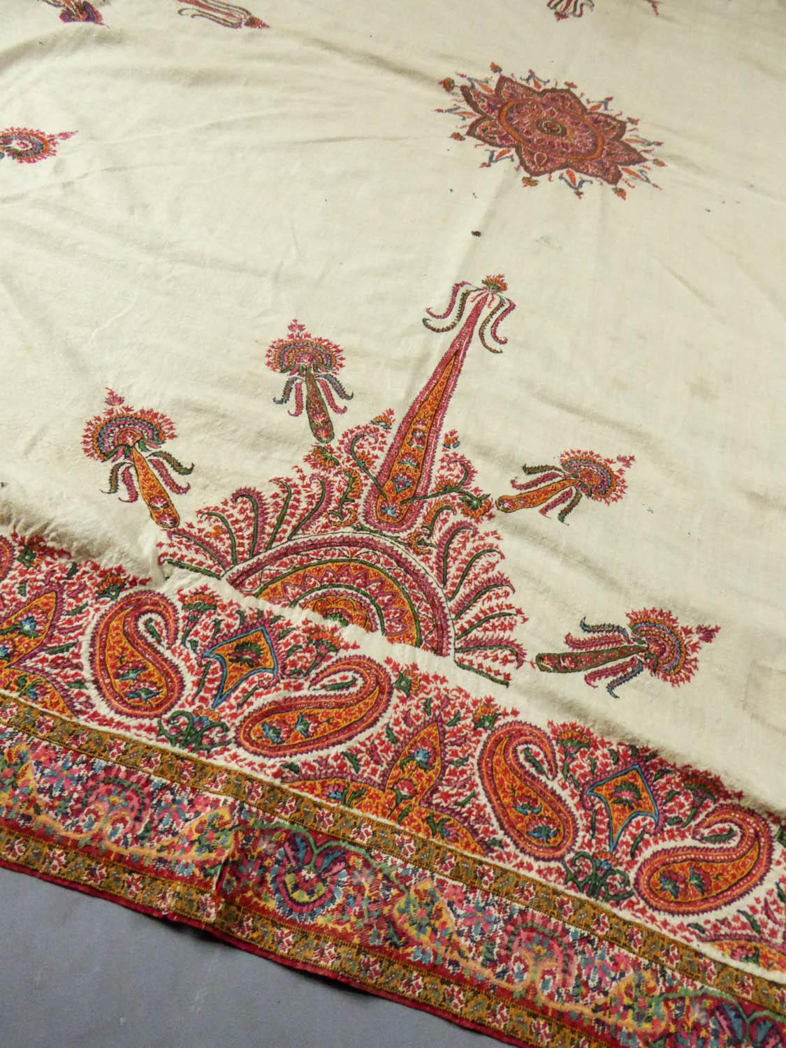 Squared Indian Embroidered Kashmir Shawl Circa 1870 1