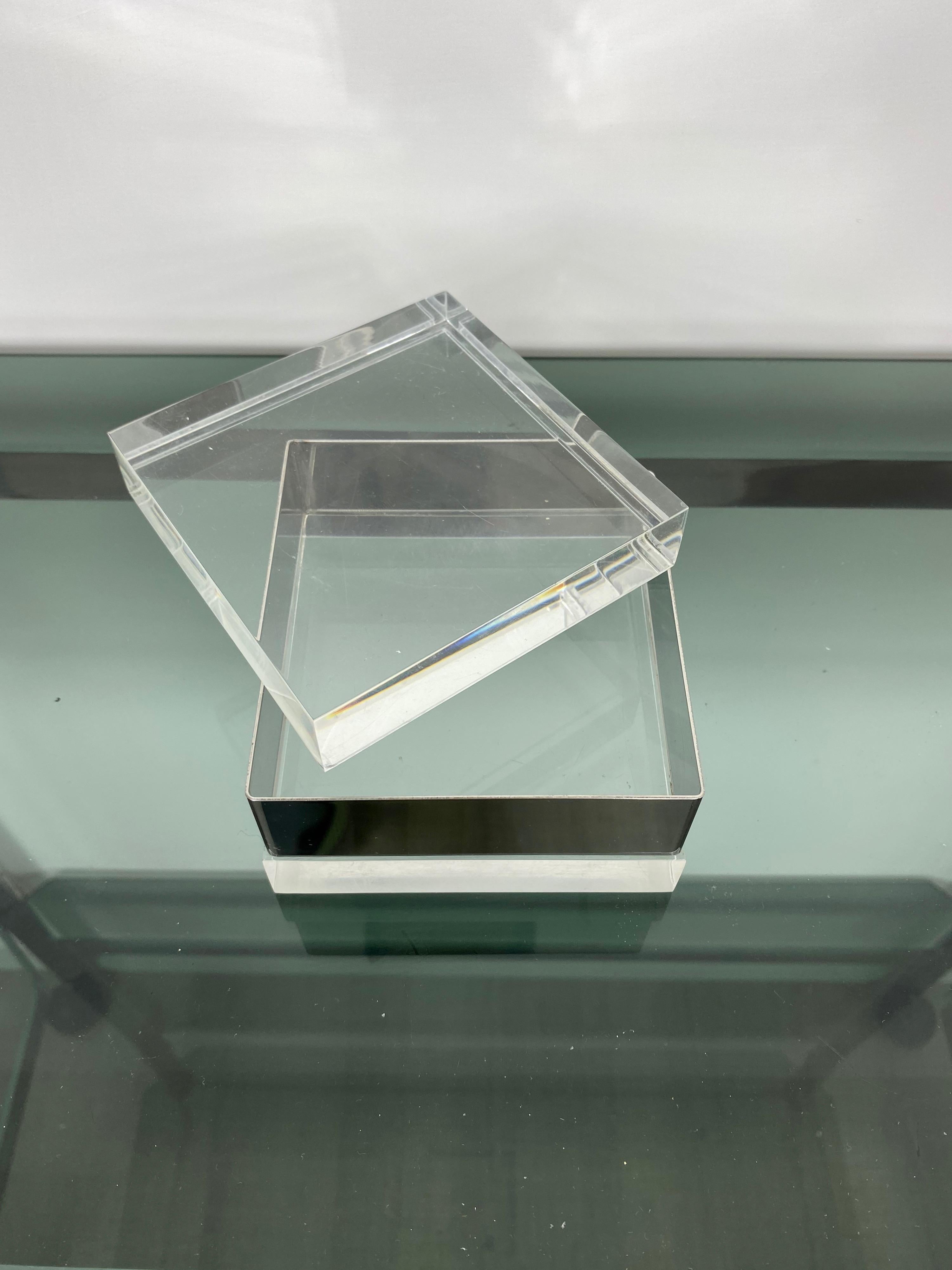 Mid-Century Modern Squared Lucite and Chrome Box, Italy, 1970s