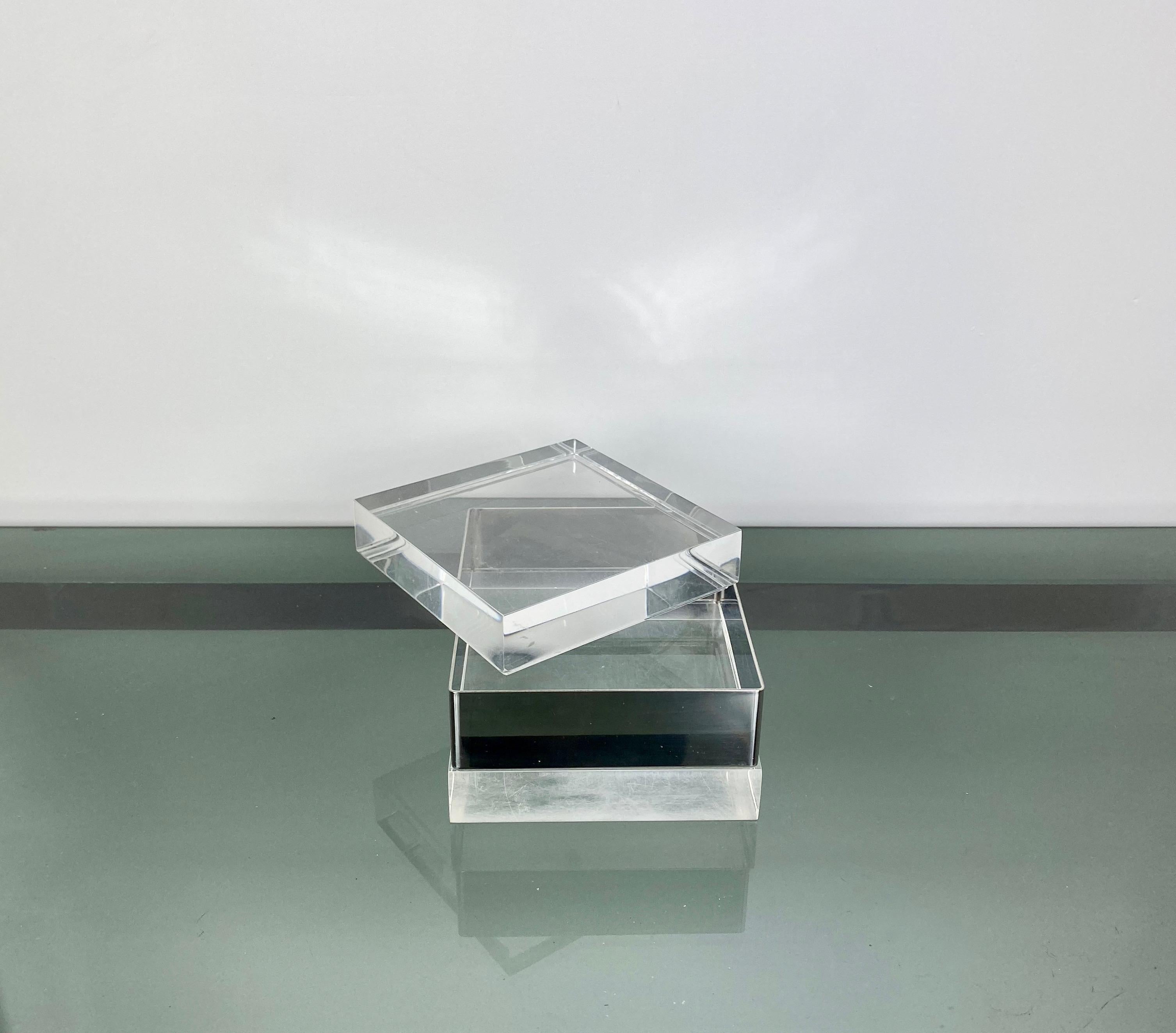 Italian Squared Lucite and Chrome Box, Italy, 1970s